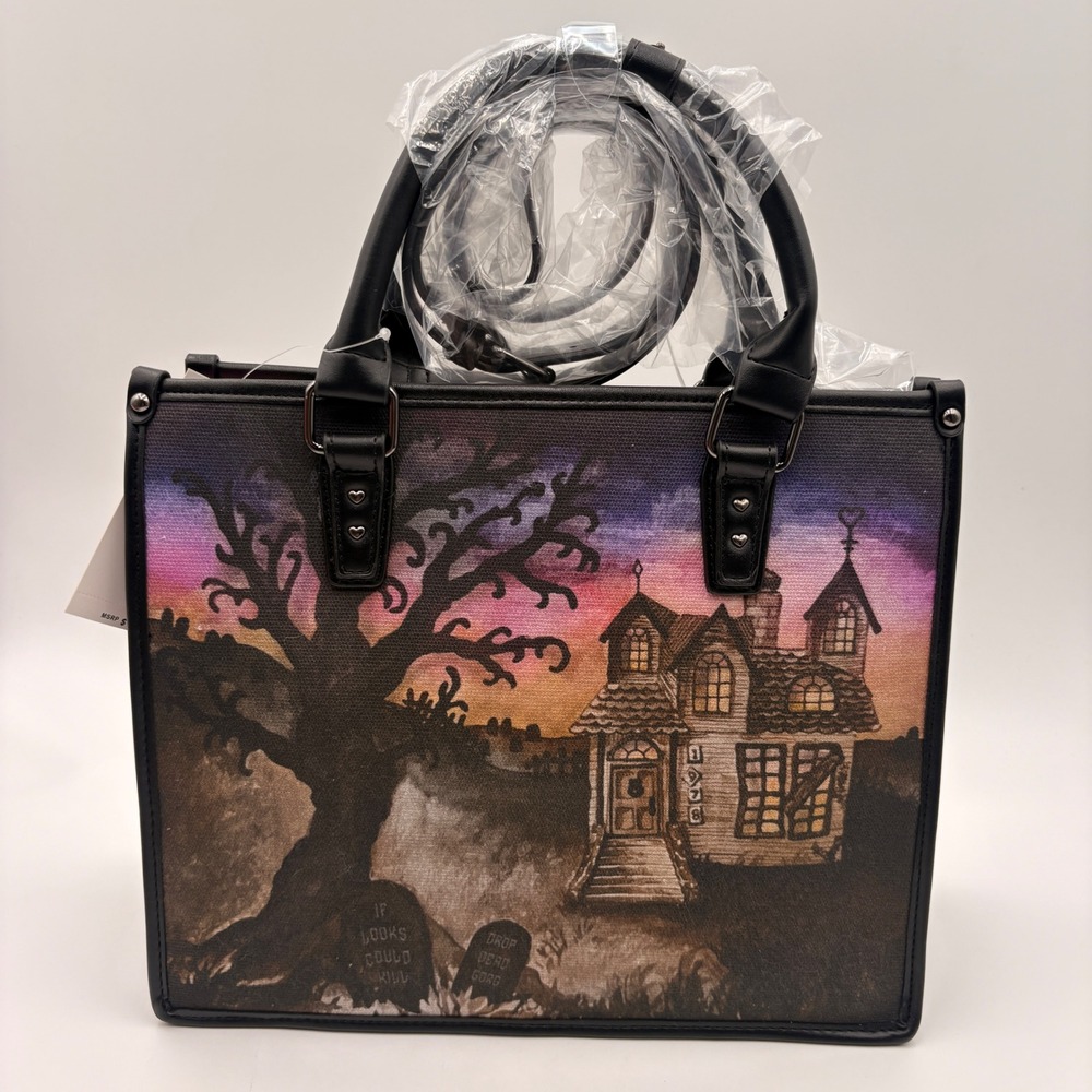 Betsey Johnson Haunted House Tote Bag Bat Charm Halloween Satchel Crossbody NEW